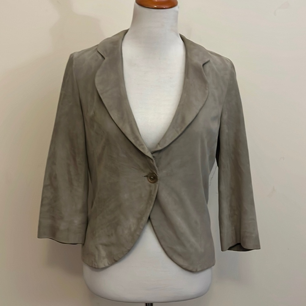 MaxMara Taupe Silk Single Button Blazer Jacket with Three Quarter Sleeves